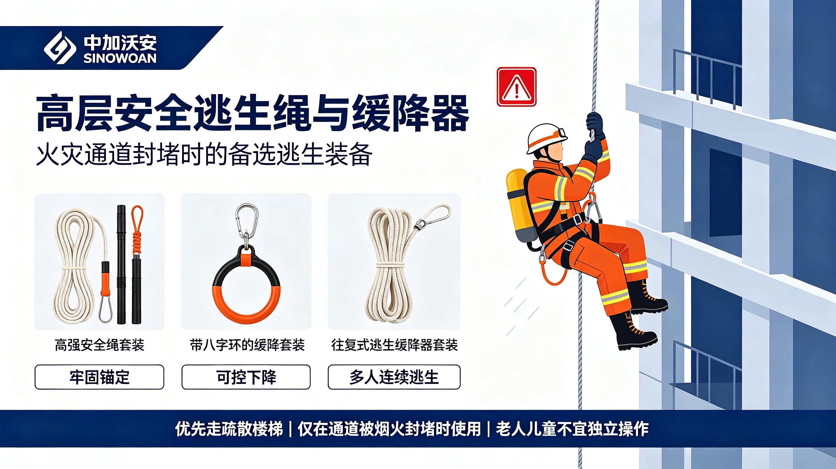 中加沃安SINOWOAN高层逃生安全绳&缓降器产品科普指南